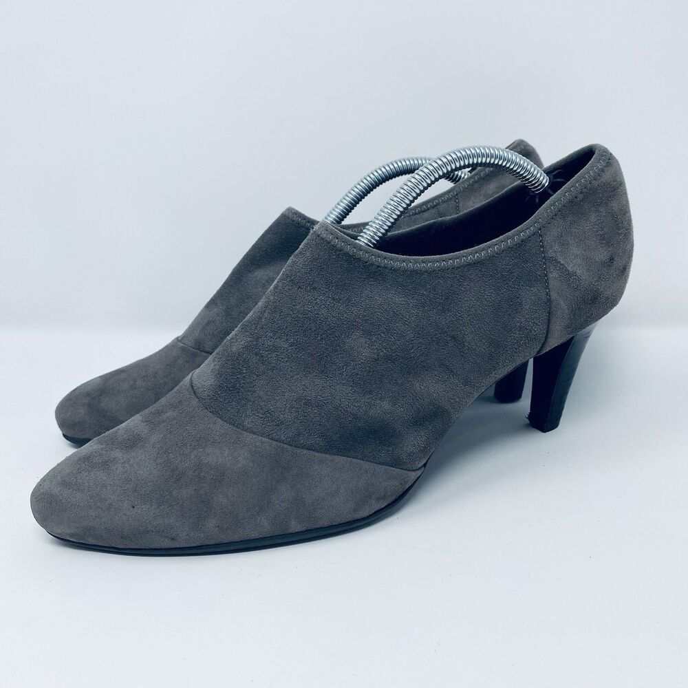 ECCO 8.5 Gray Suede Alicante Ankle Booties Heel Slip On EU 39 Office Minimalist